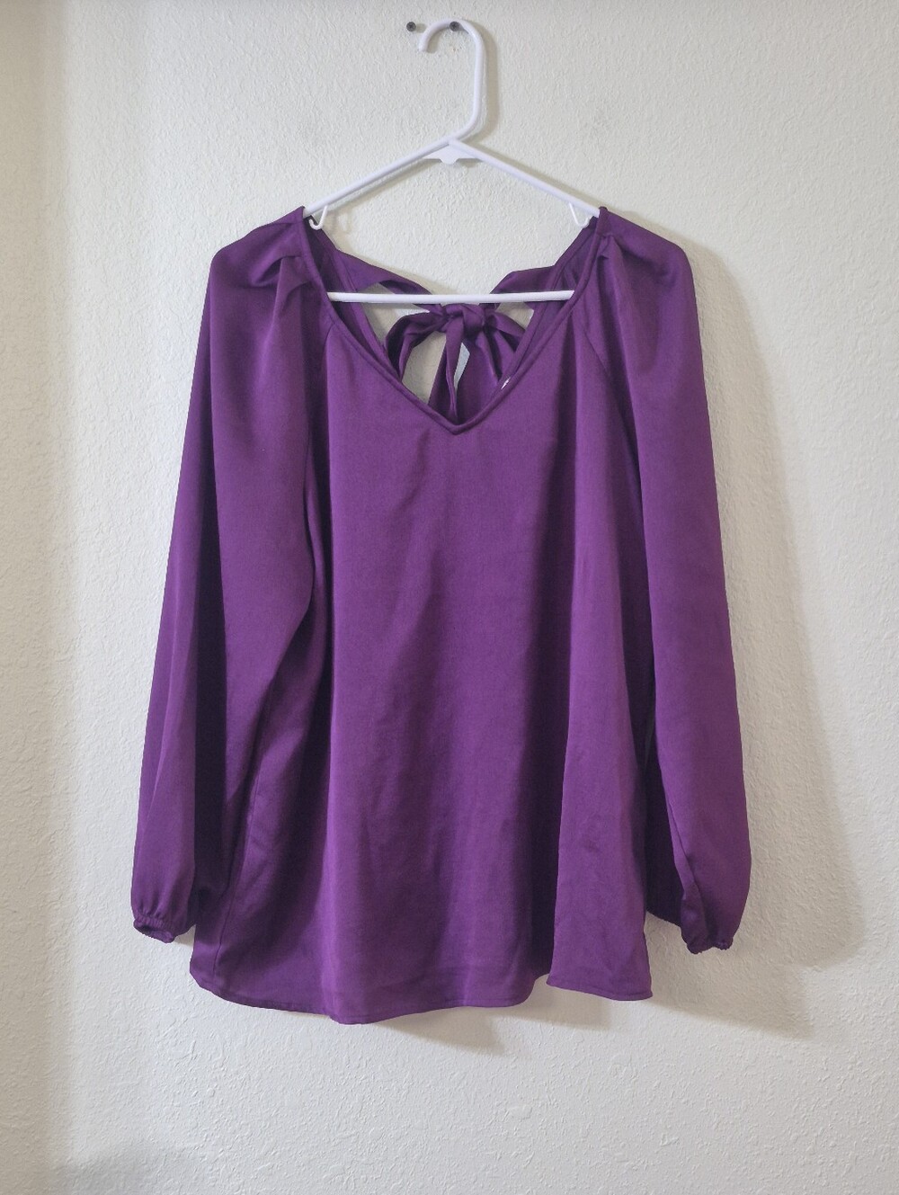 Nine West Purple V-Neck Long-Sleeve Tie-Back Blouse